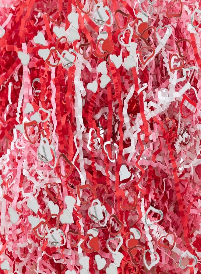 CIPOWM Valentine's Day Crinkle Cut Paper Shred, Red Pink White Raffia Paper Shred Filler with Heart Confetti Shredded Paper Grass for Gift Wrapping Craft DIY Gift Bag Box Filling Party Supply，115g/4oz - Image 1